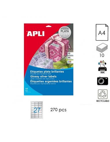 ETIQUETA APLI INK A4 63,5x29,6mm 10H PLATA